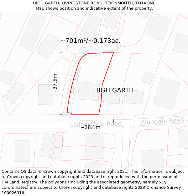 HIGH GARTH, LIVINGSTONE ROAD, TEIGNMOUTH, TQ14 8NL: Plot and title map