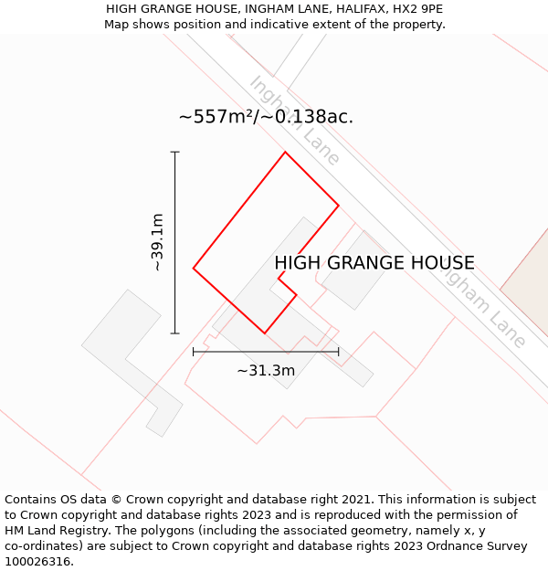 HIGH GRANGE HOUSE, INGHAM LANE, HALIFAX, HX2 9PE: Plot and title map