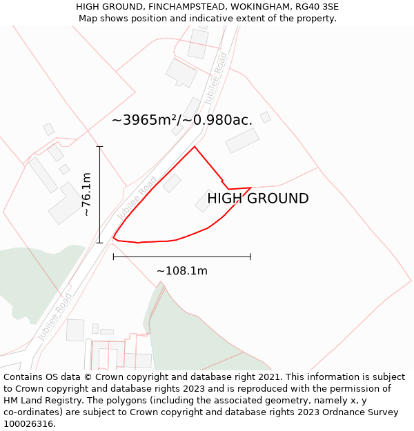HIGH GROUND, FINCHAMPSTEAD, WOKINGHAM, RG40 3SE: Plot and title map