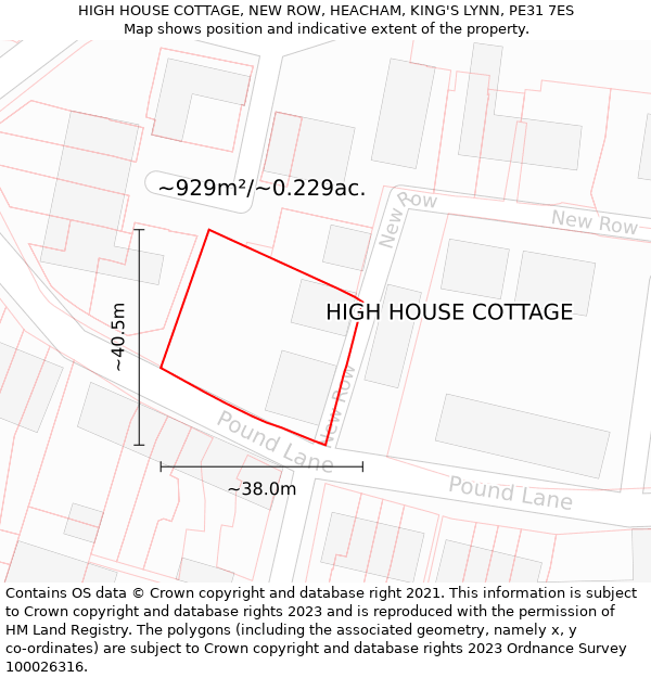 HIGH HOUSE COTTAGE, NEW ROW, HEACHAM, KING'S LYNN, PE31 7ES: Plot and title map