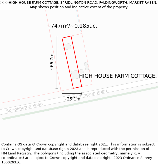 HIGH HOUSE FARM COTTAGE, SPRIDLINGTON ROAD, FALDINGWORTH, MARKET RASEN, LN8 3SQ: Plot and title map