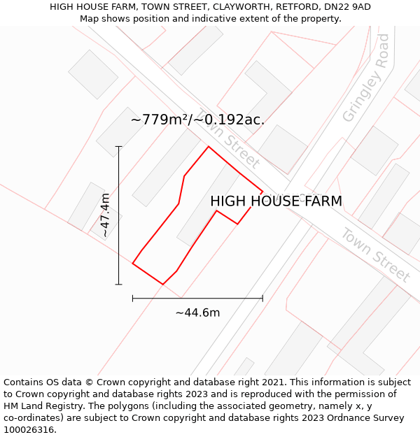 HIGH HOUSE FARM, TOWN STREET, CLAYWORTH, RETFORD, DN22 9AD: Plot and title map