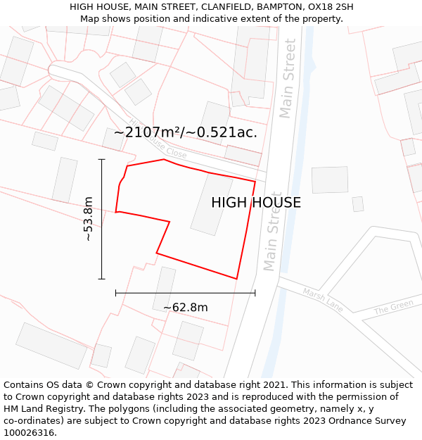 HIGH HOUSE, MAIN STREET, CLANFIELD, BAMPTON, OX18 2SH: Plot and title map