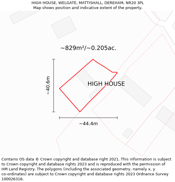 HIGH HOUSE, WELGATE, MATTISHALL, DEREHAM, NR20 3PL: Plot and title map