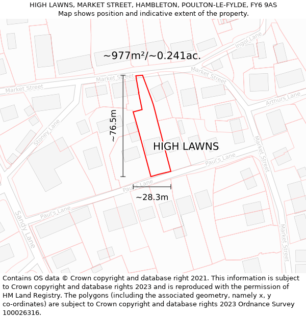 HIGH LAWNS, MARKET STREET, HAMBLETON, POULTON-LE-FYLDE, FY6 9AS: Plot and title map