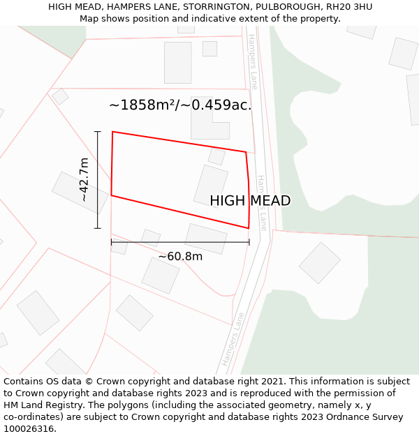 HIGH MEAD, HAMPERS LANE, STORRINGTON, PULBOROUGH, RH20 3HU: Plot and title map