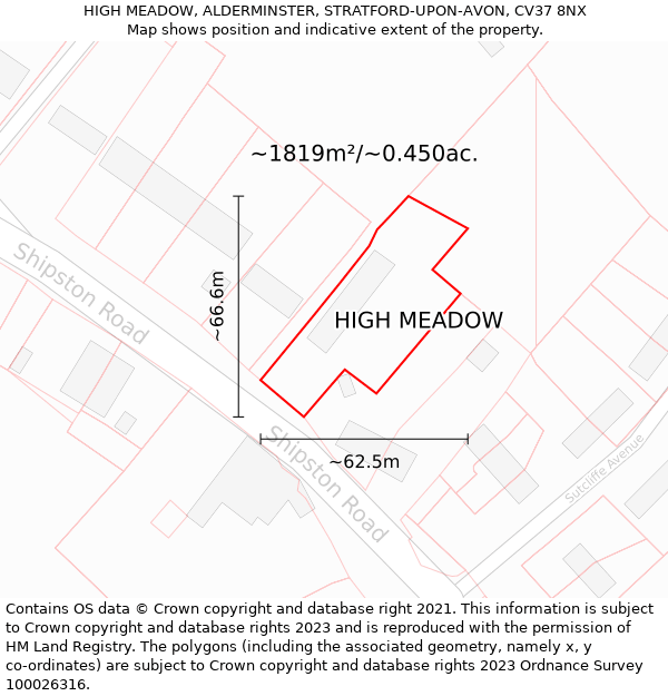 HIGH MEADOW, ALDERMINSTER, STRATFORD-UPON-AVON, CV37 8NX: Plot and title map