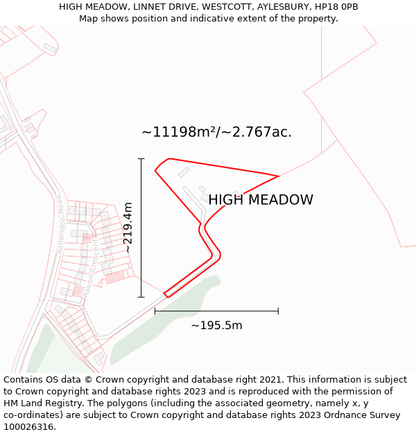 HIGH MEADOW, LINNET DRIVE, WESTCOTT, AYLESBURY, HP18 0PB: Plot and title map