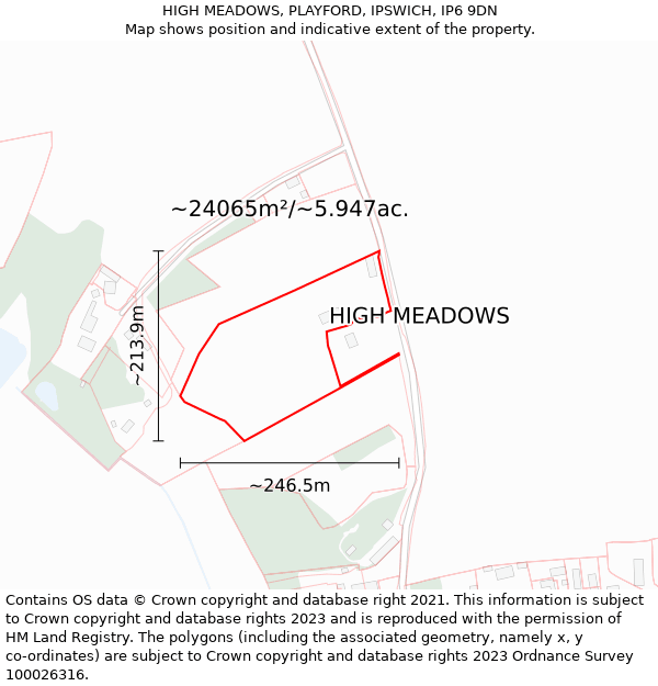 HIGH MEADOWS, PLAYFORD, IPSWICH, IP6 9DN: Plot and title map