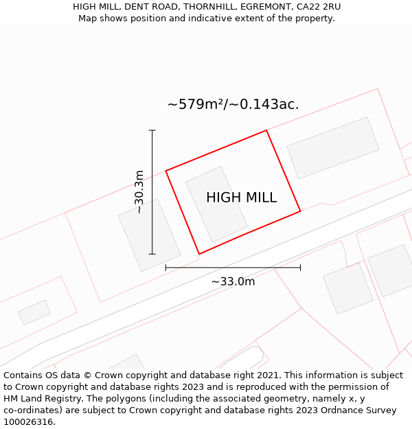 HIGH MILL, DENT ROAD, THORNHILL, EGREMONT, CA22 2RU: Plot and title map