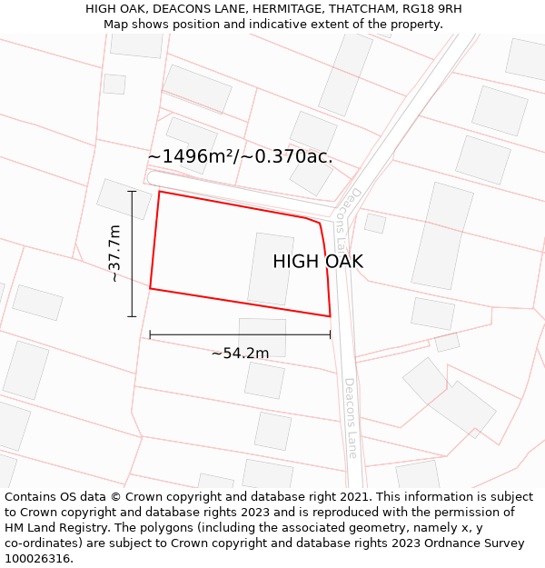 HIGH OAK, DEACONS LANE, HERMITAGE, THATCHAM, RG18 9RH: Plot and title map