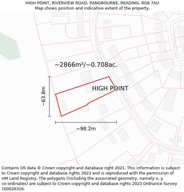 HIGH POINT, RIVERVIEW ROAD, PANGBOURNE, READING, RG8 7AU: Plot and title map