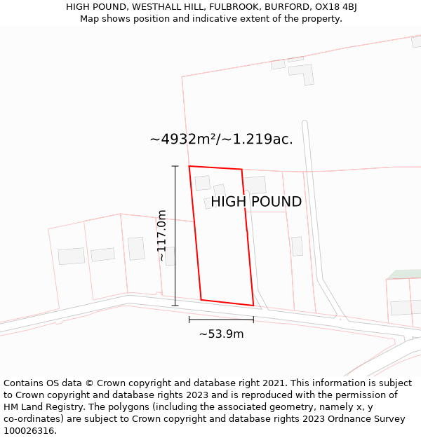 HIGH POUND, WESTHALL HILL, FULBROOK, BURFORD, OX18 4BJ: Plot and title map