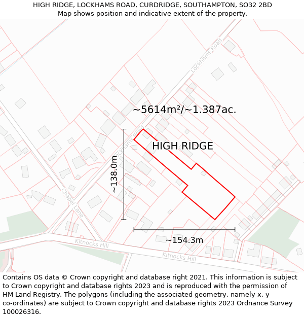 HIGH RIDGE, LOCKHAMS ROAD, CURDRIDGE, SOUTHAMPTON, SO32 2BD: Plot and title map