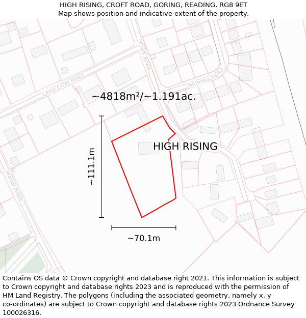 HIGH RISING, CROFT ROAD, GORING, READING, RG8 9ET: Plot and title map