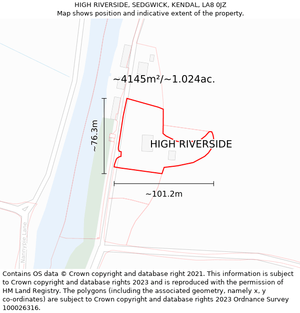 HIGH RIVERSIDE, SEDGWICK, KENDAL, LA8 0JZ: Plot and title map