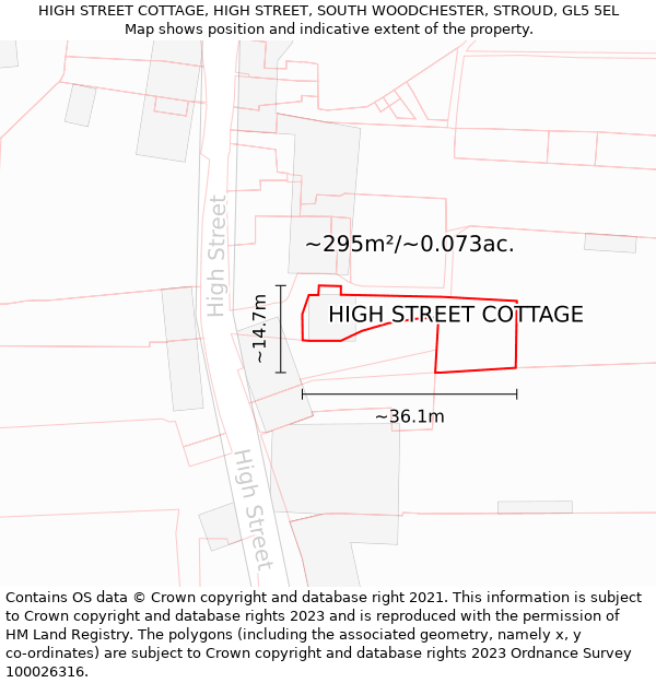 HIGH STREET COTTAGE, HIGH STREET, SOUTH WOODCHESTER, STROUD, GL5 5EL: Plot and title map