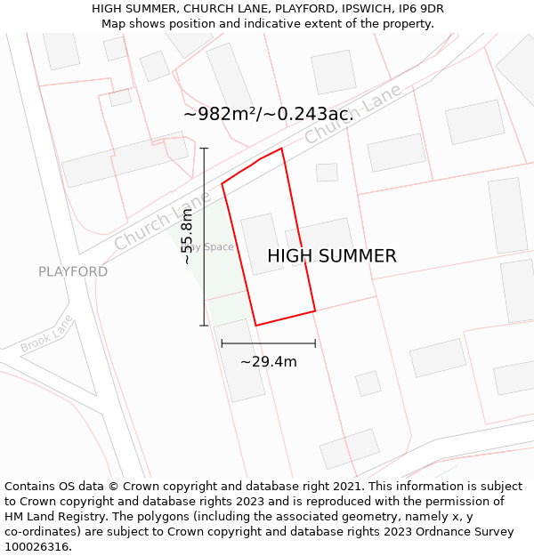 HIGH SUMMER, CHURCH LANE, PLAYFORD, IPSWICH, IP6 9DR: Plot and title map
