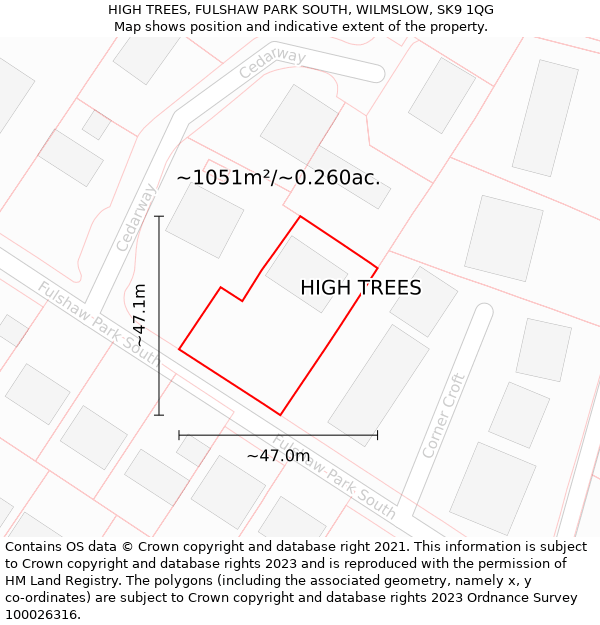 HIGH TREES, FULSHAW PARK SOUTH, WILMSLOW, SK9 1QG: Plot and title map