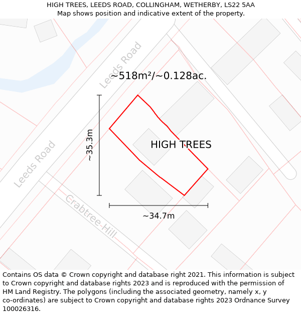 HIGH TREES, LEEDS ROAD, COLLINGHAM, WETHERBY, LS22 5AA: Plot and title map