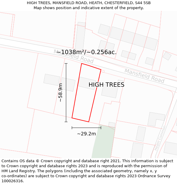 HIGH TREES, MANSFIELD ROAD, HEATH, CHESTERFIELD, S44 5SB: Plot and title map