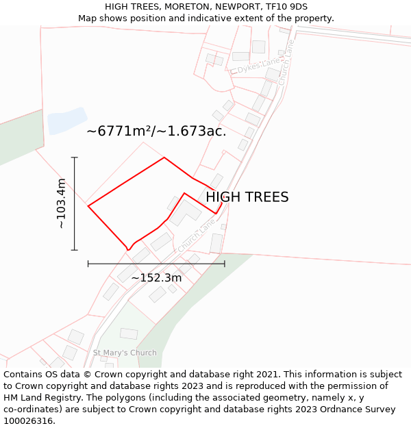 HIGH TREES, MORETON, NEWPORT, TF10 9DS: Plot and title map