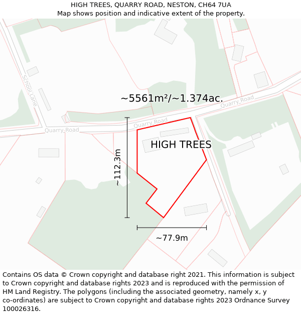 HIGH TREES, QUARRY ROAD, NESTON, CH64 7UA: Plot and title map