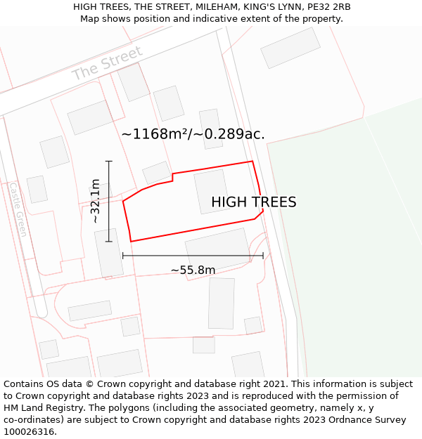 HIGH TREES, THE STREET, MILEHAM, KING'S LYNN, PE32 2RB: Plot and title map