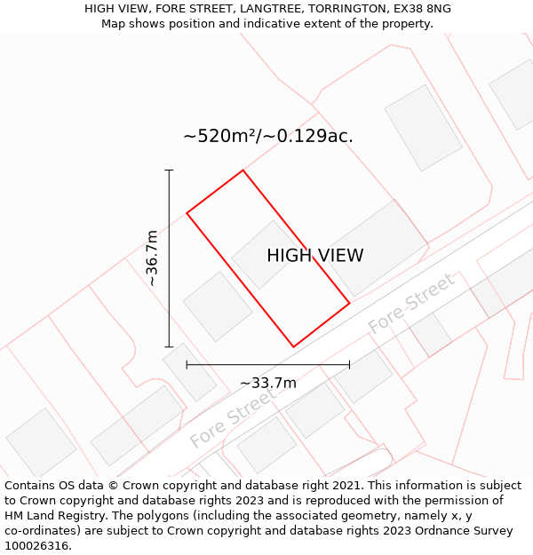 HIGH VIEW, FORE STREET, LANGTREE, TORRINGTON, EX38 8NG: Plot and title map