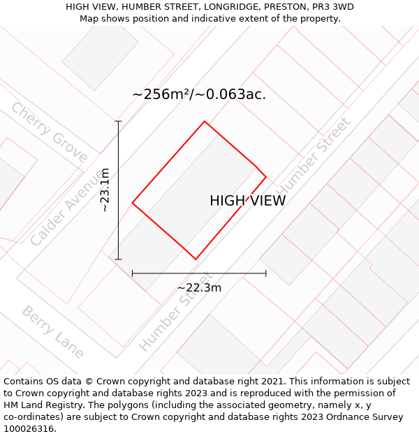 HIGH VIEW, HUMBER STREET, LONGRIDGE, PRESTON, PR3 3WD: Plot and title map