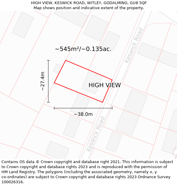 HIGH VIEW, KESWICK ROAD, WITLEY, GODALMING, GU8 5QF: Plot and title map