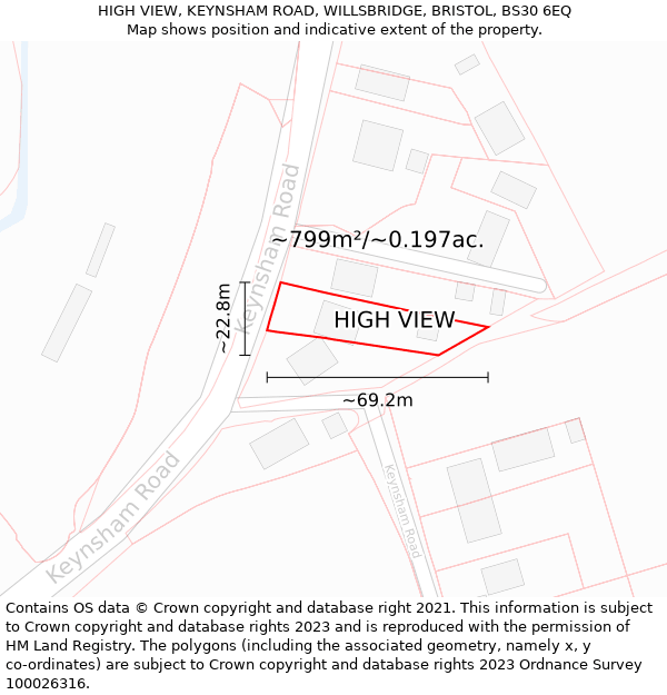 HIGH VIEW, KEYNSHAM ROAD, WILLSBRIDGE, BRISTOL, BS30 6EQ: Plot and title map