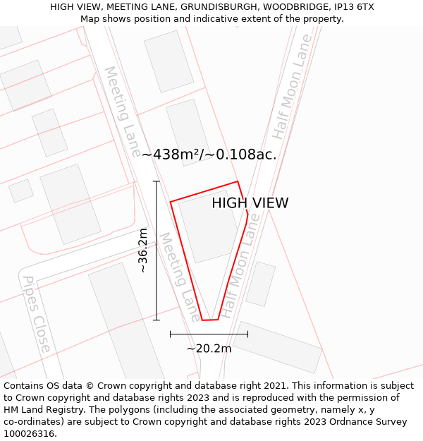 HIGH VIEW, MEETING LANE, GRUNDISBURGH, WOODBRIDGE, IP13 6TX: Plot and title map