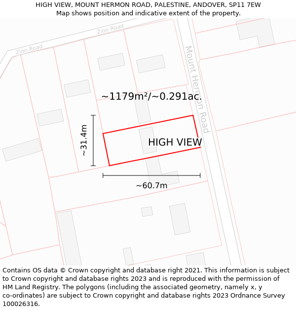 HIGH VIEW, MOUNT HERMON ROAD, PALESTINE, ANDOVER, SP11 7EW: Plot and title map