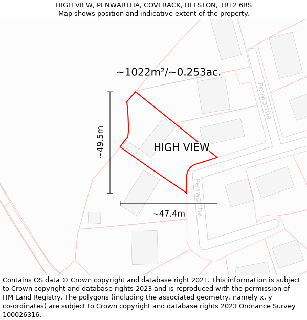 HIGH VIEW, PENWARTHA, COVERACK, HELSTON, TR12 6RS: Plot and title map