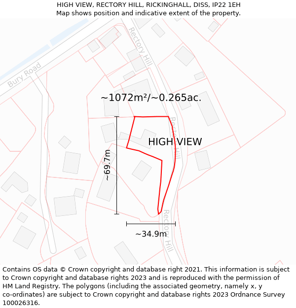 HIGH VIEW, RECTORY HILL, RICKINGHALL, DISS, IP22 1EH: Plot and title map