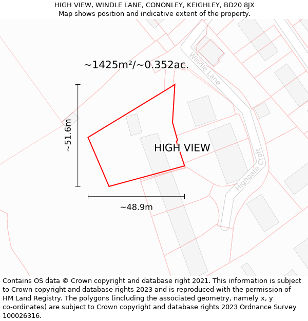 HIGH VIEW, WINDLE LANE, CONONLEY, KEIGHLEY, BD20 8JX: Plot and title map