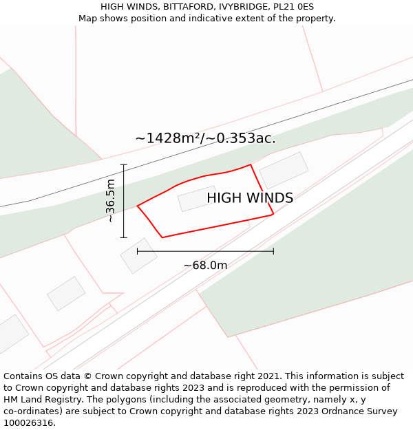 HIGH WINDS, BITTAFORD, IVYBRIDGE, PL21 0ES: Plot and title map