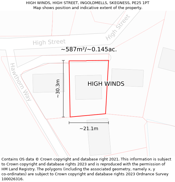 HIGH WINDS, HIGH STREET, INGOLDMELLS, SKEGNESS, PE25 1PT: Plot and title map