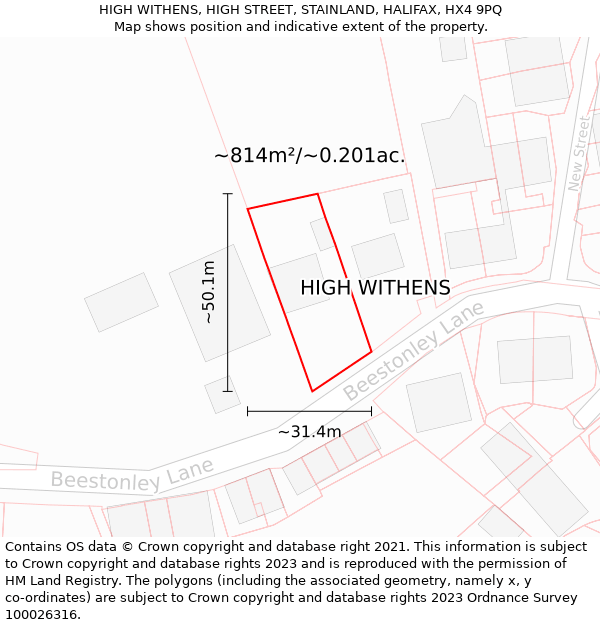 HIGH WITHENS, HIGH STREET, STAINLAND, HALIFAX, HX4 9PQ: Plot and title map