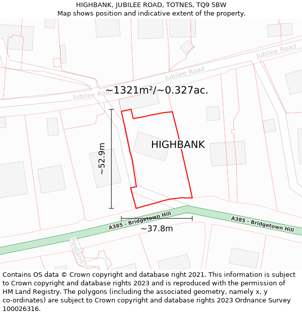 HIGHBANK, JUBILEE ROAD, TOTNES, TQ9 5BW: Plot and title map