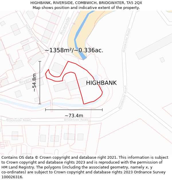 HIGHBANK, RIVERSIDE, COMBWICH, BRIDGWATER, TA5 2QX: Plot and title map