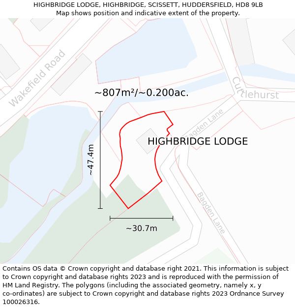 HIGHBRIDGE LODGE, HIGHBRIDGE, SCISSETT, HUDDERSFIELD, HD8 9LB: Plot and title map
