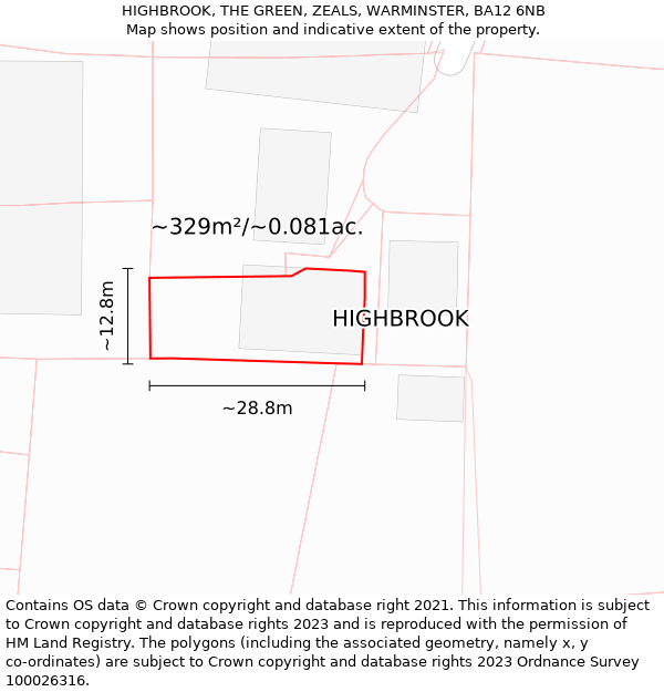 HIGHBROOK, THE GREEN, ZEALS, WARMINSTER, BA12 6NB: Plot and title map