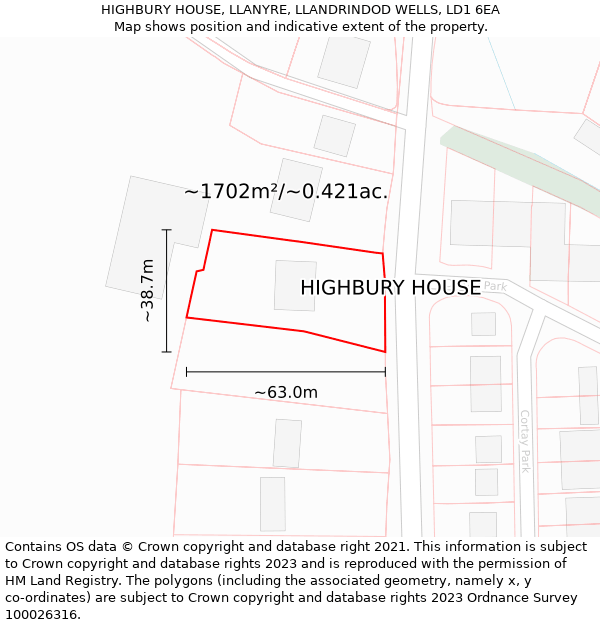 HIGHBURY HOUSE, LLANYRE, LLANDRINDOD WELLS, LD1 6EA: Plot and title map