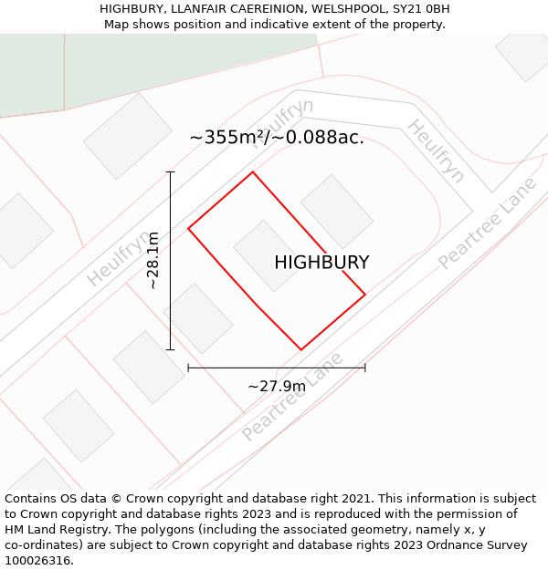 HIGHBURY, LLANFAIR CAEREINION, WELSHPOOL, SY21 0BH: Plot and title map