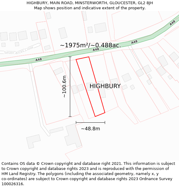 HIGHBURY, MAIN ROAD, MINSTERWORTH, GLOUCESTER, GL2 8JH: Plot and title map