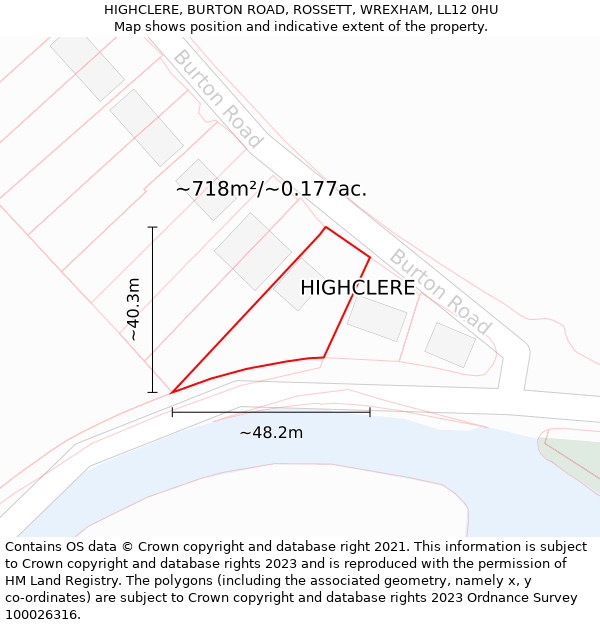 HIGHCLERE, BURTON ROAD, ROSSETT, WREXHAM, LL12 0HU: Plot and title map