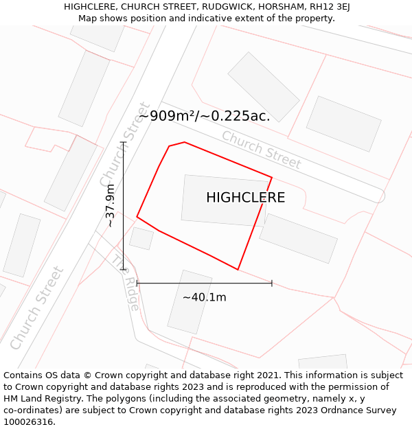 HIGHCLERE, CHURCH STREET, RUDGWICK, HORSHAM, RH12 3EJ: Plot and title map