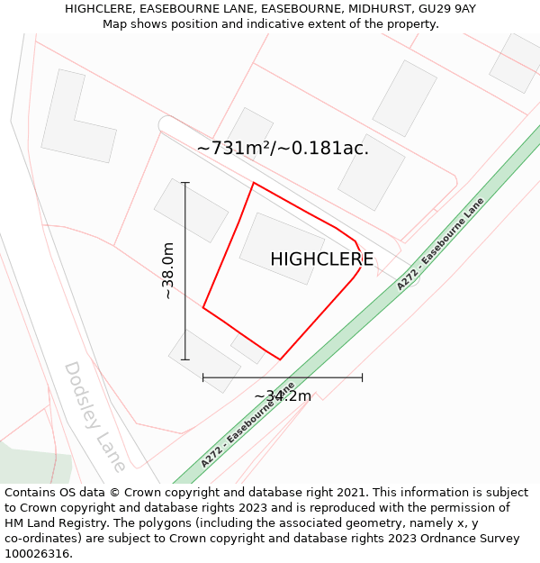 HIGHCLERE, EASEBOURNE LANE, EASEBOURNE, MIDHURST, GU29 9AY: Plot and title map